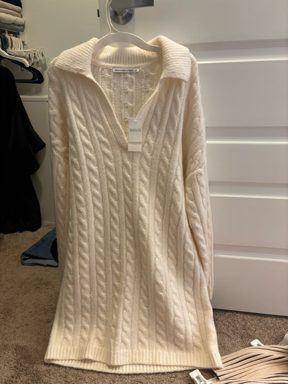 Abercrombie & Fitch Cream Cable-Knit Long Sleeve Sweater Dress